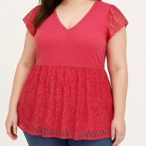 Torrid | Romantic Teaberry‎ Lace Trim Baby Doll Blouse Size 2X Cottagecore NWT